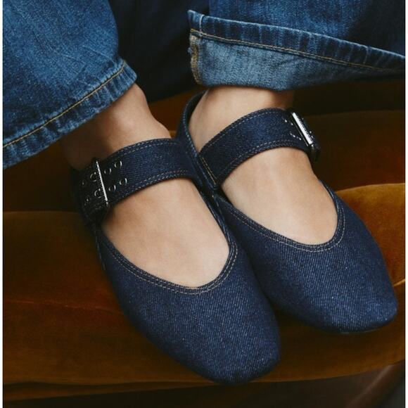 ZARA Denim Mary Jane Flats NWTBlue Ballet FlatsSize 7.5